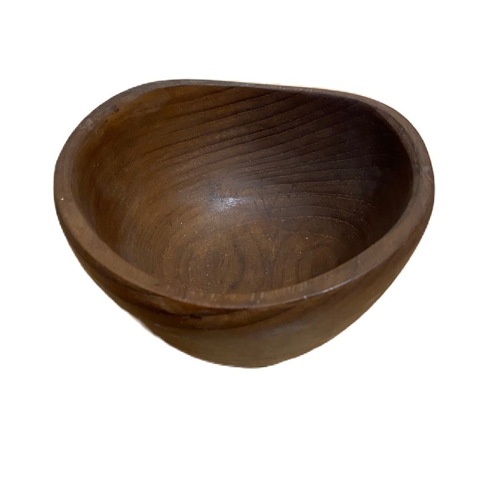 Vintage Teak Wood Bowl Handcrafted Thailand Brown Serving Salad Soup